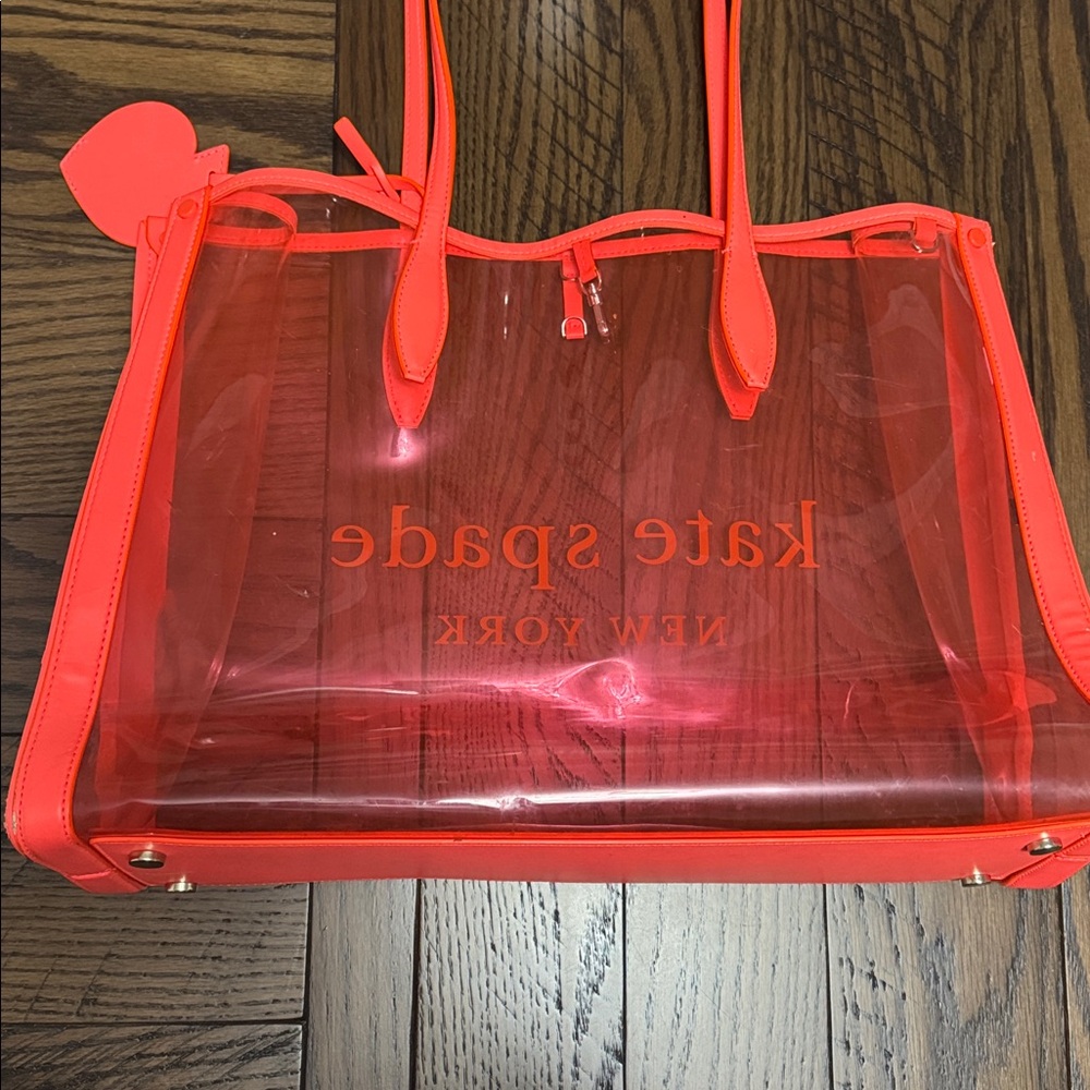 kate spade Pink and Coral Clear Market Tote with Zip Pouch - Picture 11 of 14
